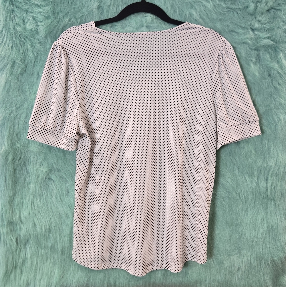 Adrianna Papell White And Black Polka Dot Short Sleeve Blouse Size M - Picture 5 of 6